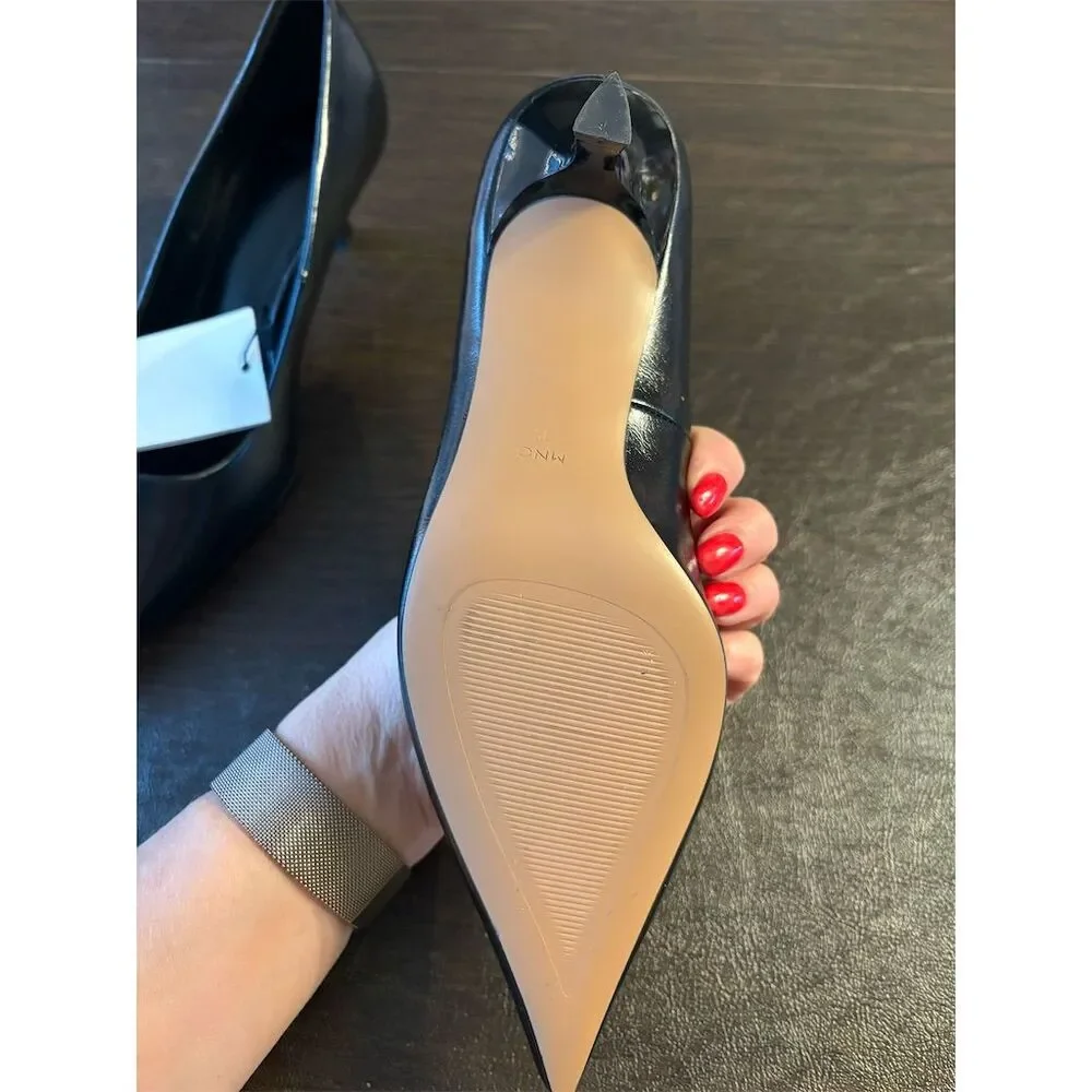 Mango Rocklyn Black Pointed-Toe Kitten Heel Slip On Pumps size 36 NWT‎